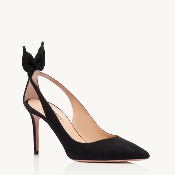 Aquazzura Bow Tie Pump 85mm Heels Black Size 37.5 - Picture 15 of 16